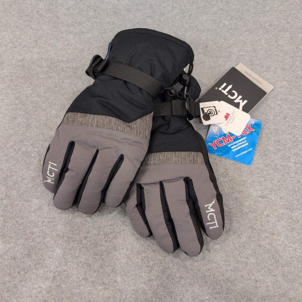 MCTi Waterproof Ski Gloves Mens‎ Medium Black Gray 3M Thinsulate Touchscreen New